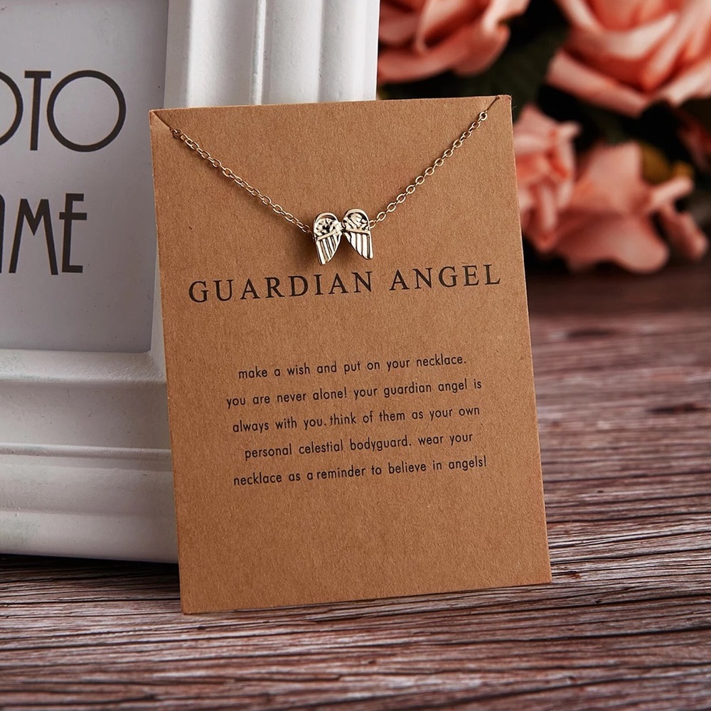 🎉 New Guardian Angel Wings Gold Necklace & Card